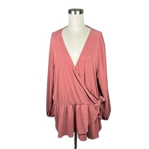 LUCKY BRAND Top Womens Size XL Rose Long Sleeve Elastic Cuff Waist Tie Wrap Boho